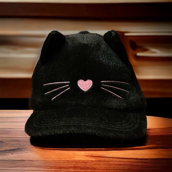 Adorable Kitty With Pink Heart&Whiskers & Black Furry Cat Ears Adjustable Cap! - Picture 10 of 10